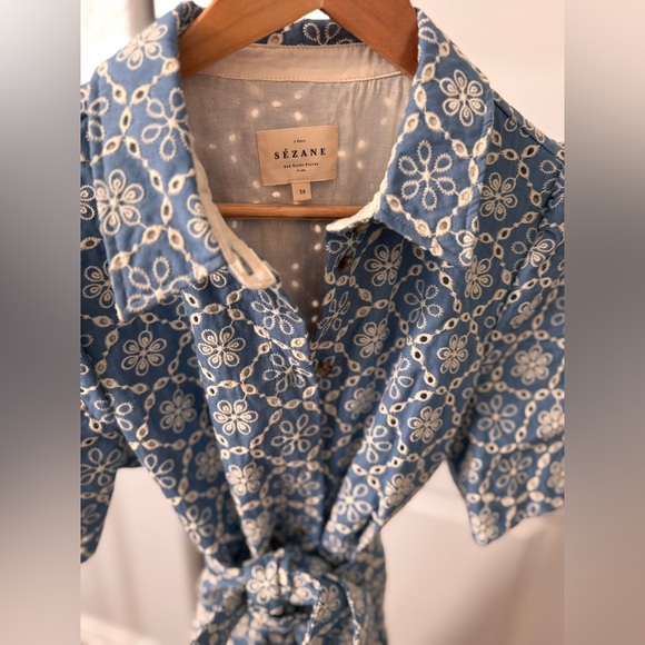 Sézane Gemini Blue Floral Mini Dress Size 38 / US 4 NWOT - Picture 6 of 7